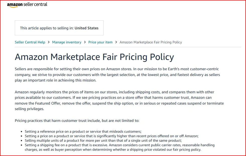 amazon marketplace fair pricing policy